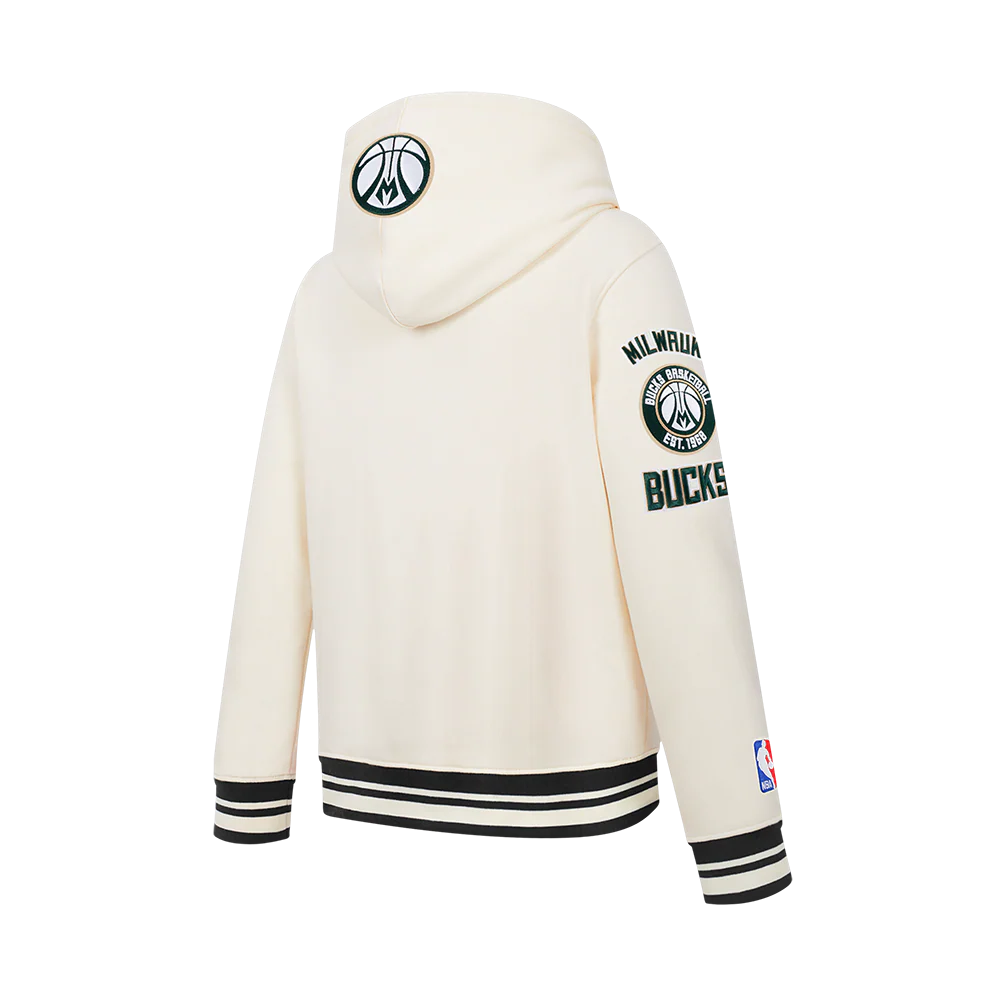 NBA MILWAUKEE BUCKS RETRO CLASSIC BIG BOY'S RIB FLC PO HOODIE (EGGSHELL/ BLACK) - Image 4