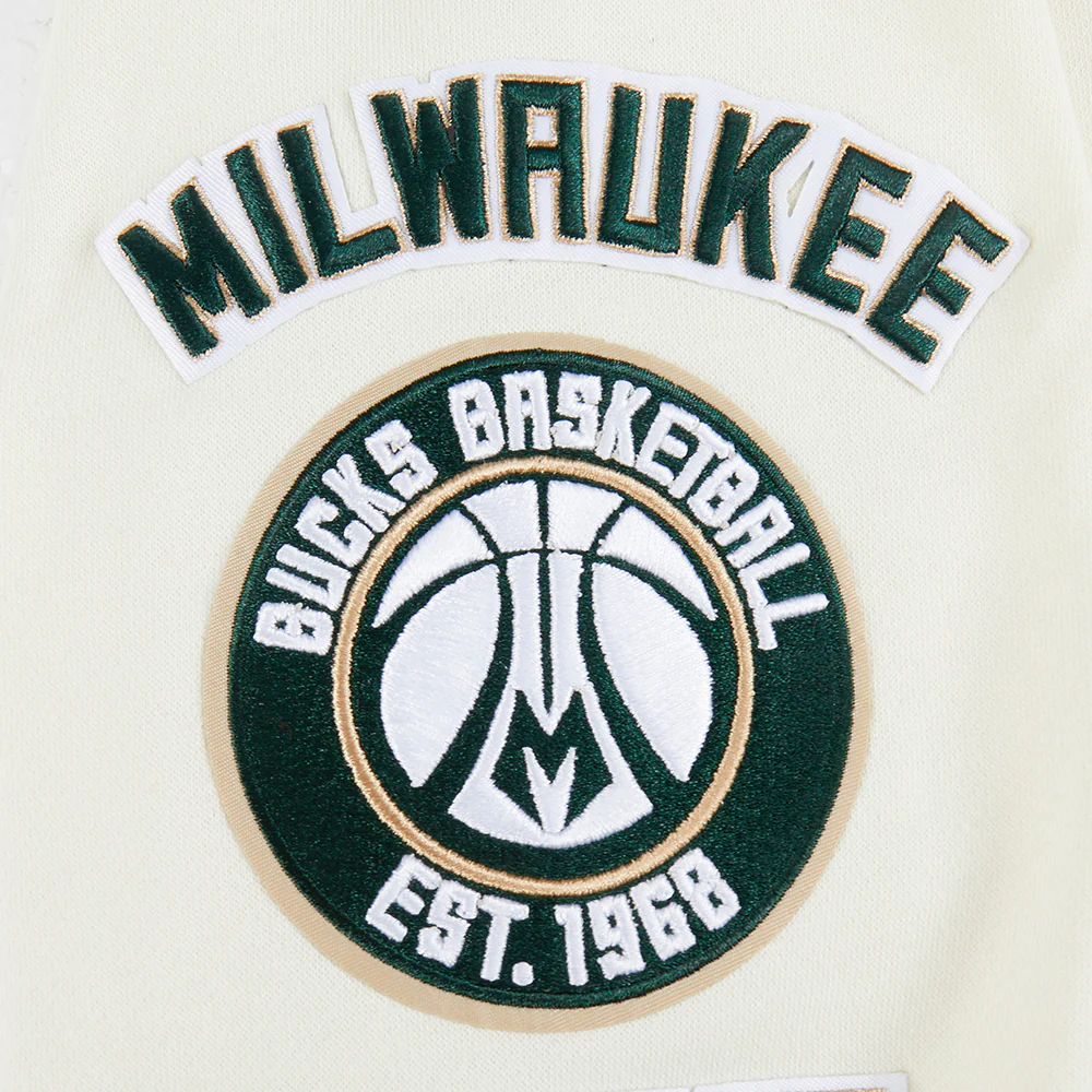 NBA MILWAUKEE BUCKS RETRO CLASSIC BIG BOY'S RIB FLC PO HOODIE (EGGSHELL/ BLACK) - Image 7