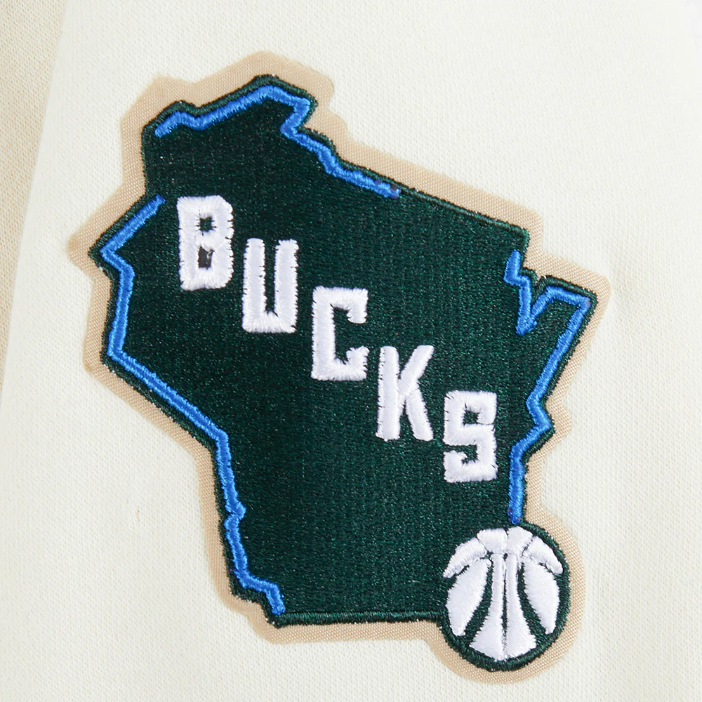 NBA MILWAUKEE BUCKS RETRO CLASSIC BIG BOY'S RIB FLC PO HOODIE (EGGSHELL/ BLACK) - Image 8
