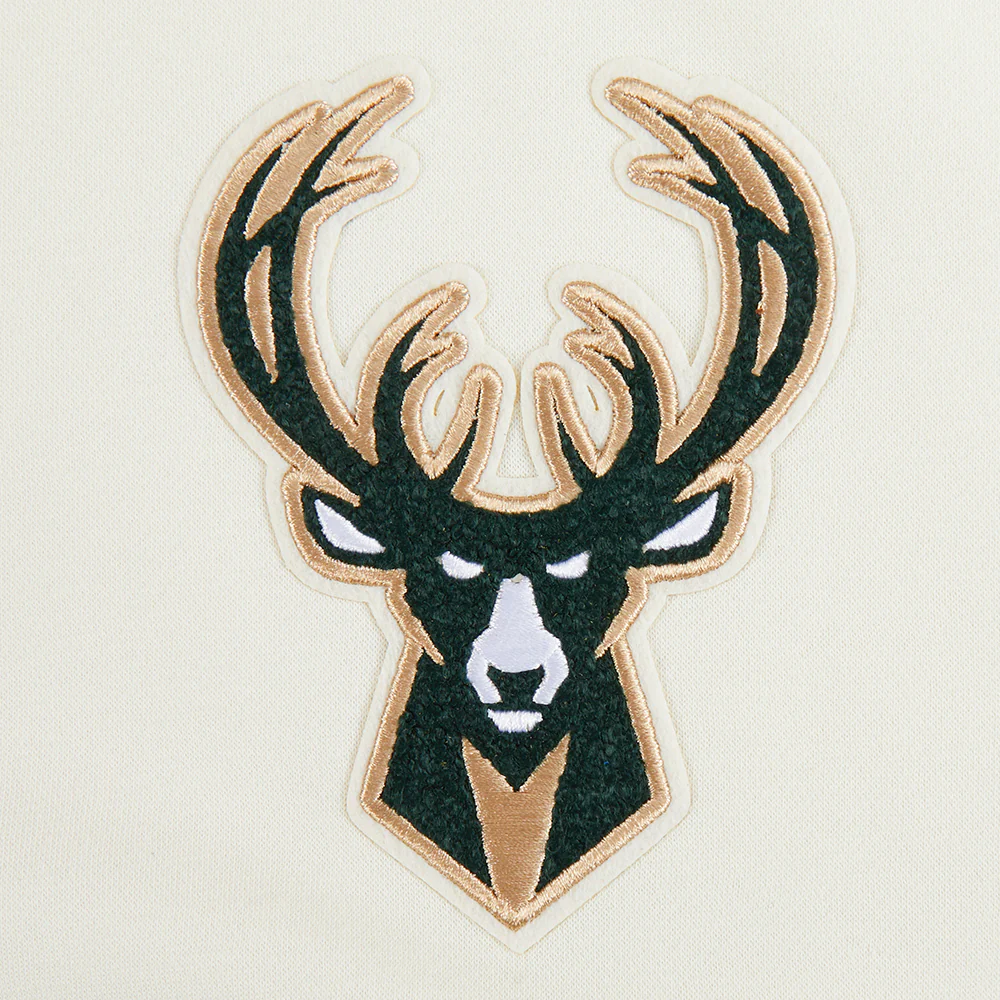 NBA MILWAUKEE BUCKS RETRO CLASSIC BIG BOY'S RIB FLC PO HOODIE (EGGSHELL/ BLACK) - Image 9