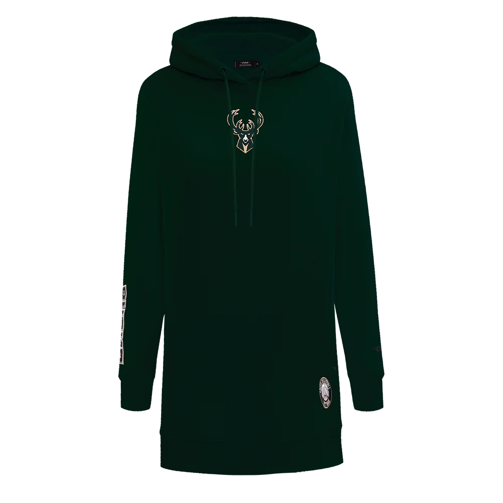 NBA MILWAUKEE BUCKS CLASSIC WOMEN'S HOODIE DRESS (FOREST GREEN)