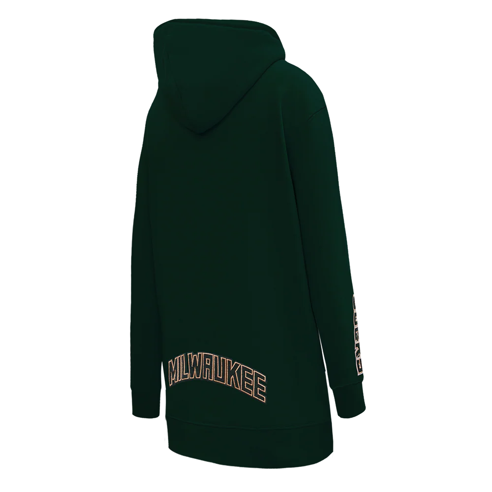 NBA MILWAUKEE BUCKS CLASSIC WOMEN'S HOODIE DRESS (FOREST GREEN) - Image 3