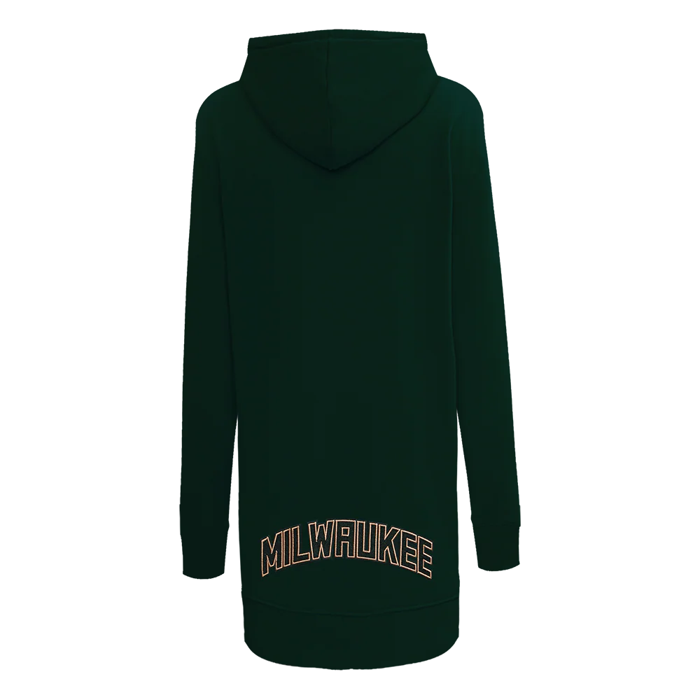 NBA MILWAUKEE BUCKS CLASSIC WOMEN'S HOODIE DRESS (FOREST GREEN) - Image 4