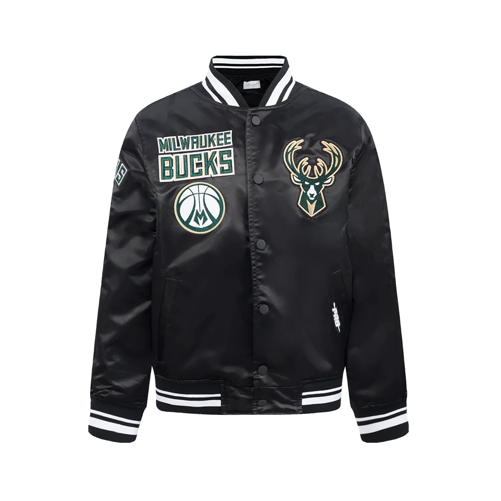 NBA MILWAUKEE BUCKS RETRO CLASSIC BIG BOY'S RIB SATIN JACKET (BLACK)