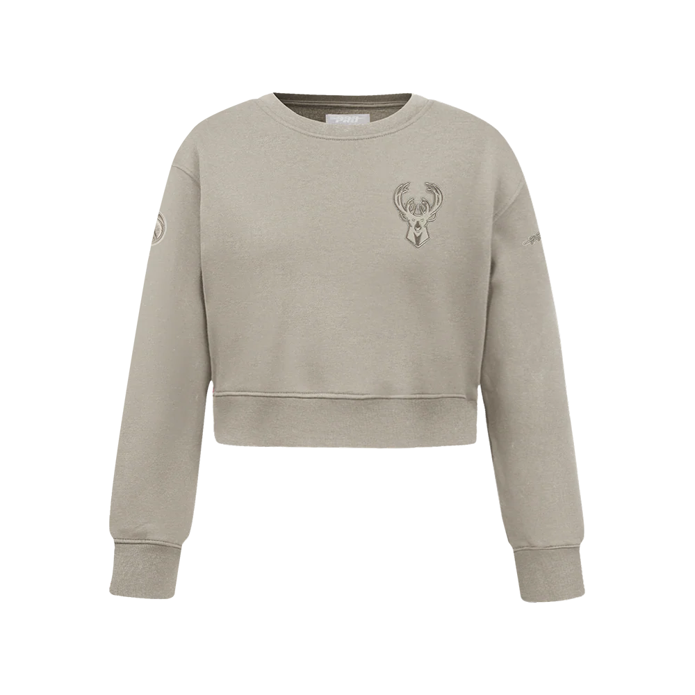 NBA MILWAUKEE BUCKS NEUTRAL BIG GIRLS FLC CREWNECK (TAUPE)