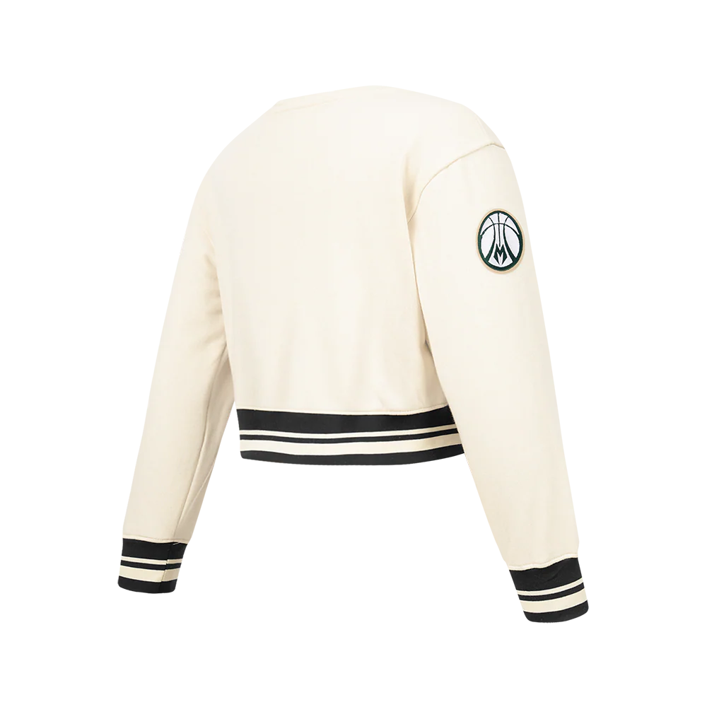NBA MILWAUKEE BUCKS RETRO CLASSIC BIG GIRL'S RIB FLC CREWNECK (EGGSHELL/ BLACK) - Image 4