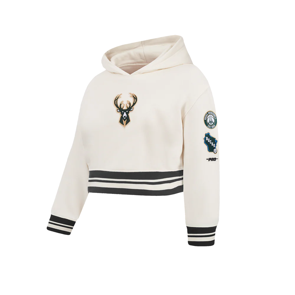 MILWAUKEE BUCKS RETRO CLASSIC BIG GIRL'S RIB FLC PO HOODIE (EGGSHELL/ BLACK) - Image 2