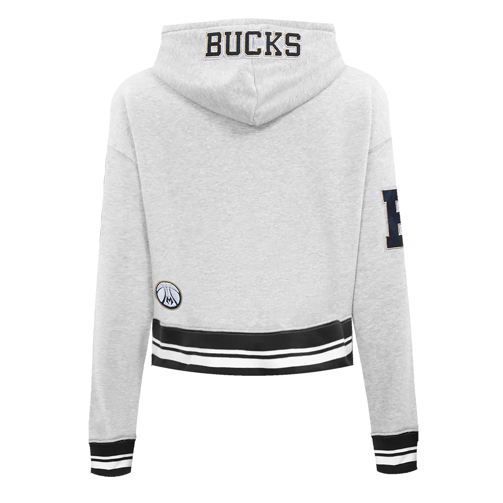 NBA MILWAUKEE BUCKS PRO PREP RIB FLEECE WOMEN'S CROPPED PULLOVER HOODIE (HEATHER GRAY/BLACK) - Image 3