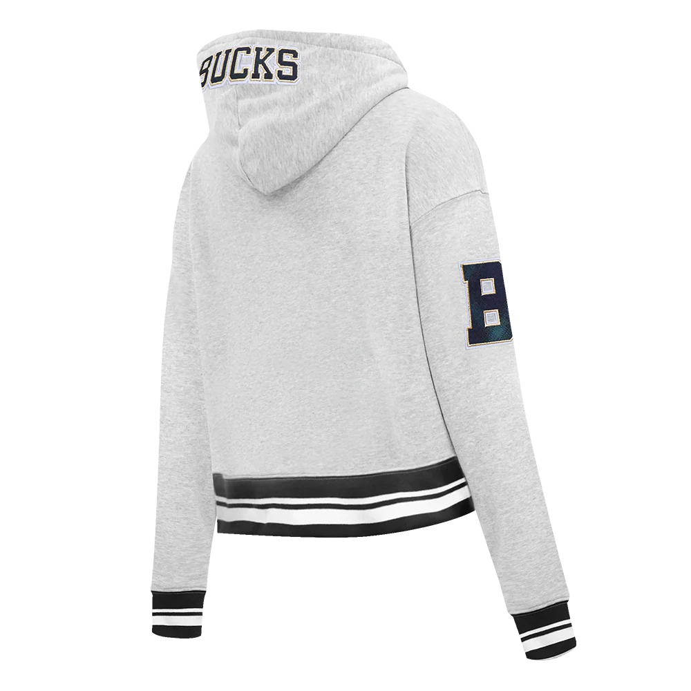 NBA MILWAUKEE BUCKS PRO PREP RIB FLEECE WOMEN'S CROPPED PULLOVER HOODIE (HEATHER GRAY/BLACK) - Image 4