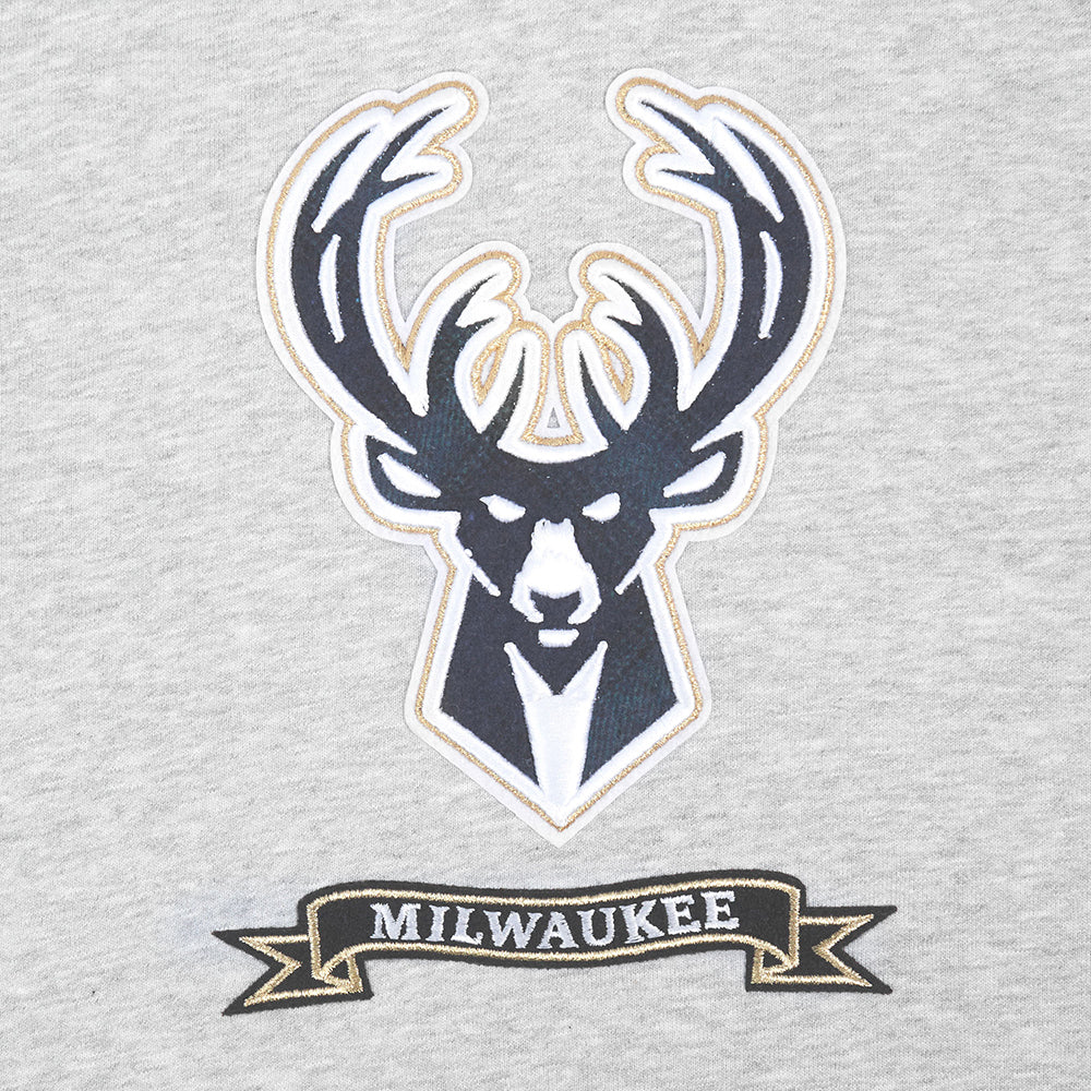 NBA MILWAUKEE BUCKS PRO PREP RIB FLEECE WOMEN'S CROPPED PULLOVER HOODIE (HEATHER GRAY/BLACK) - Image 5