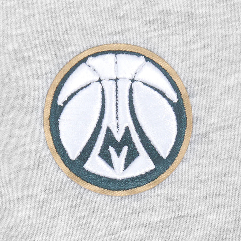 NBA MILWAUKEE BUCKS PRO PREP RIB FLEECE WOMEN'S CROPPED PULLOVER HOODIE (HEATHER GRAY/BLACK) - Image 7