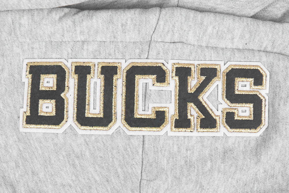 NBA MILWAUKEE BUCKS PRO PREP RIB FLEECE WOMEN'S CROPPED PULLOVER HOODIE (HEATHER GRAY/BLACK) - Image 8