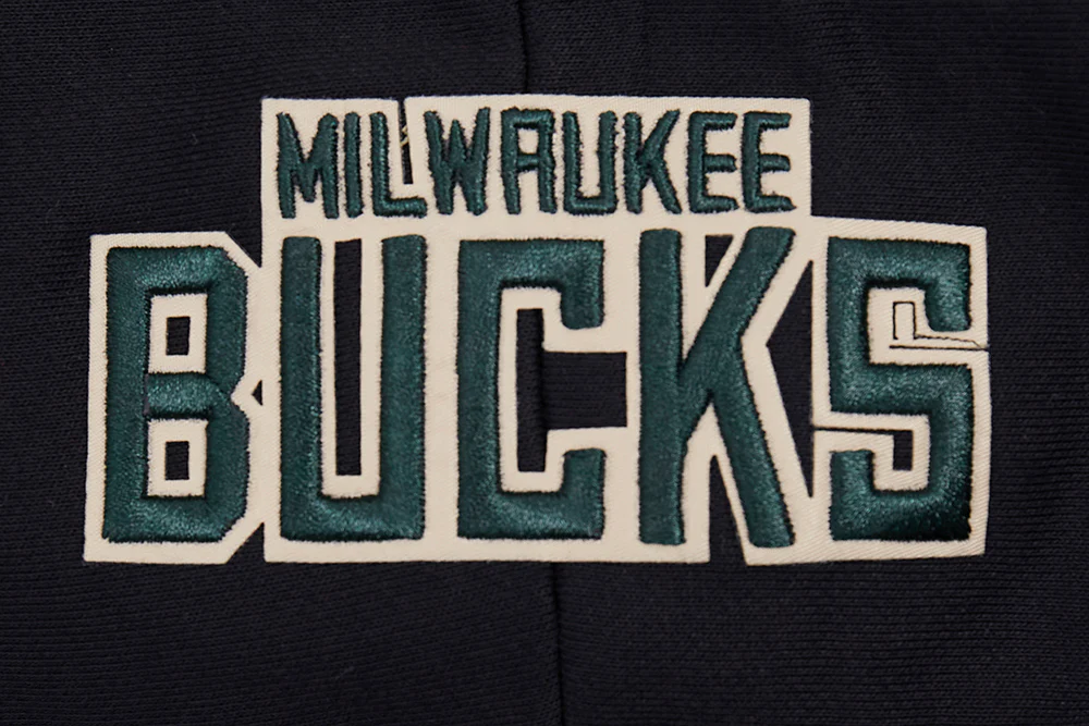 NBA MILWAUKEE BUCKS SCRIPT TAIL WOMEN'S RIB FLEECE CROPPED PULLOVER HOODIE (BLACK) - Image 6