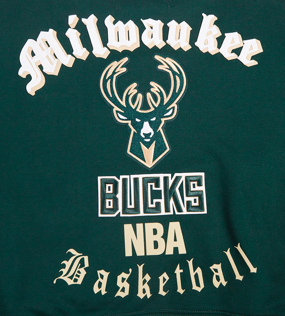 NBA MILWAUKEE BUCKS OLD ENGLISH WOMEN'S FLC CREWNECK (FOREST GREEN) - Image 7