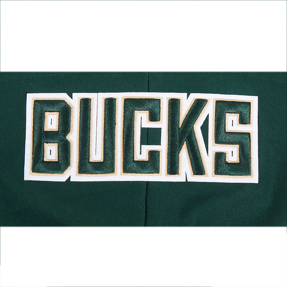 NBA MILWAUKEE BUCKS OLD ENGLISH WOMEN'S FLC CROPPED PO HOODIE (FOREST GREEN) - Image 5