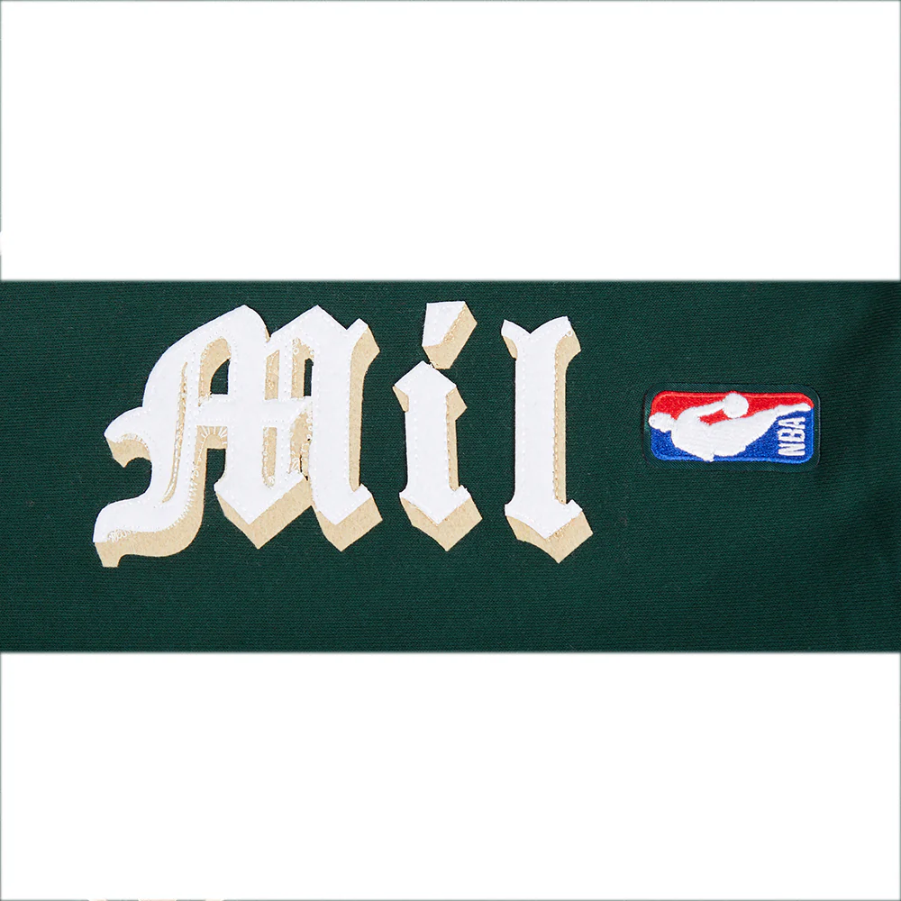 NBA MILWAUKEE BUCKS OLD ENGLISH WOMEN'S FLC CROPPED PO HOODIE (FOREST GREEN) - Image 6