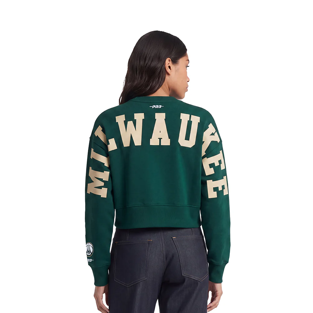 NBA MILWAUKEE BUCKS WINGSPAN WOMEN'S FLEECE CREWNECK (FOREST GREEN)
