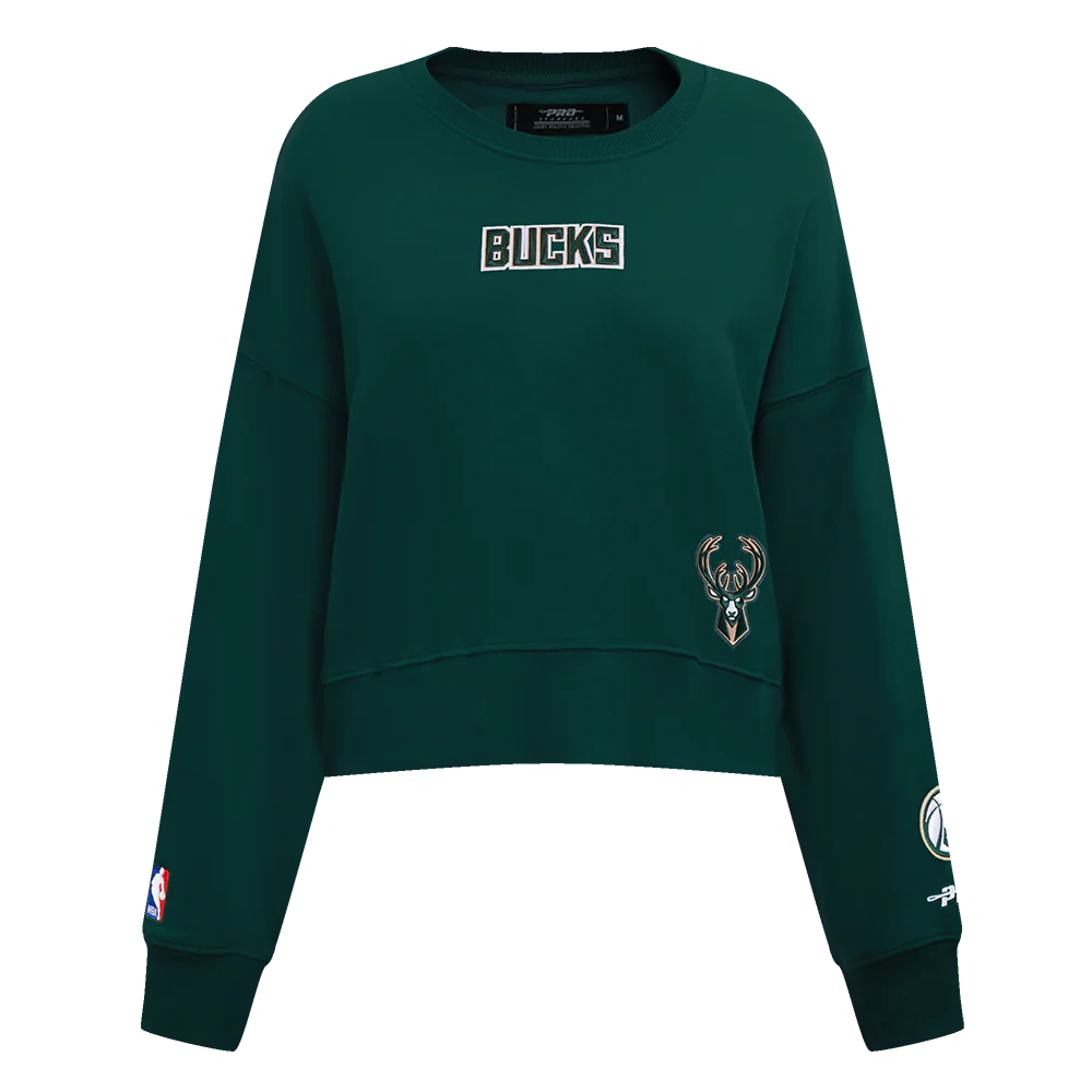 NBA MILWAUKEE BUCKS WINGSPAN WOMEN'S FLEECE CREWNECK (FOREST GREEN) - Image 3
