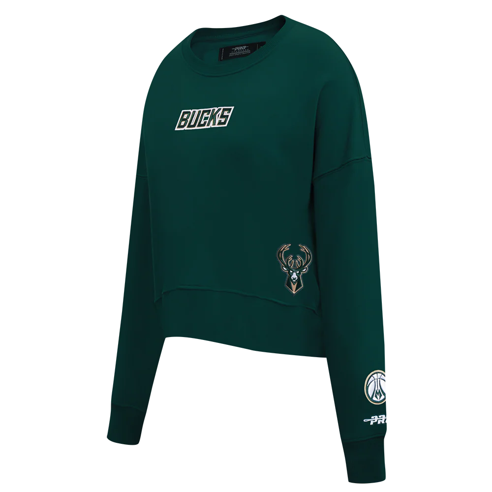 NBA MILWAUKEE BUCKS WINGSPAN WOMEN'S FLEECE CREWNECK (FOREST GREEN) - Image 4