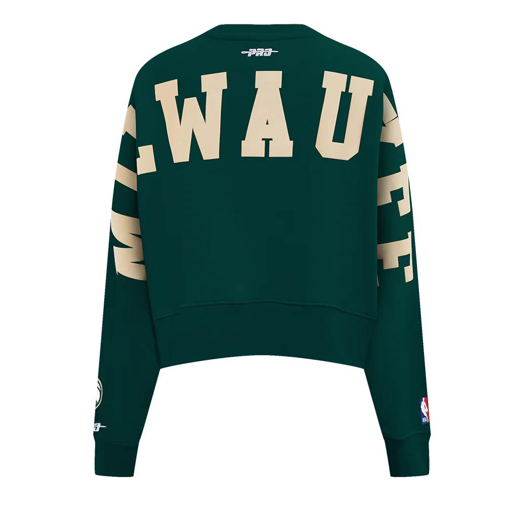 NBA MILWAUKEE BUCKS WINGSPAN WOMEN'S FLEECE CREWNECK (FOREST GREEN) - Image 5