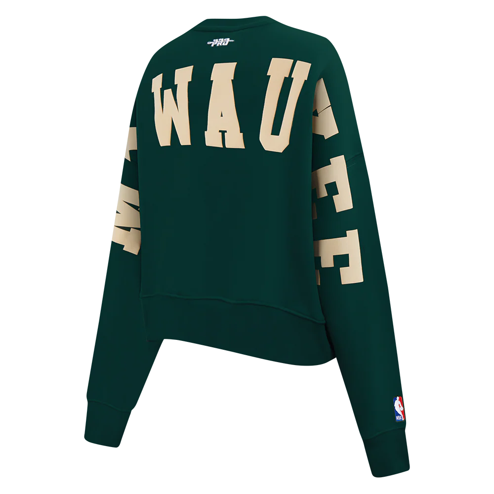 NBA MILWAUKEE BUCKS WINGSPAN WOMEN'S FLEECE CREWNECK (FOREST GREEN) - Image 6