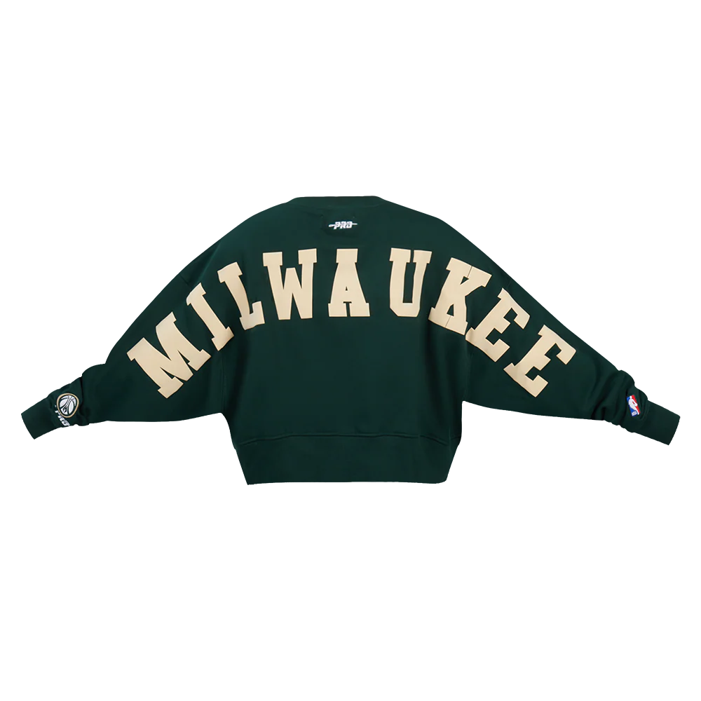 NBA MILWAUKEE BUCKS WINGSPAN WOMEN'S FLEECE CREWNECK (FOREST GREEN) - Image 7