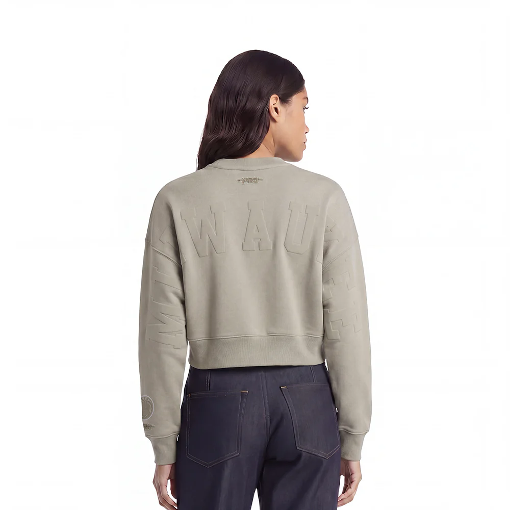 NBA MILWAUKEE BUCKS WINGSPAN WOMEN'S FLEECE CREWNECK (TAUPE)