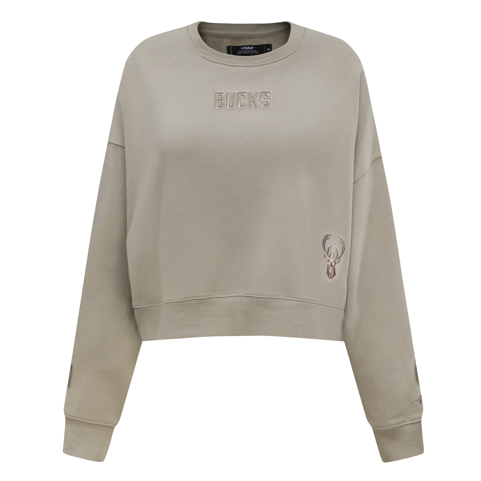 NBA MILWAUKEE BUCKS WINGSPAN WOMEN'S FLEECE CREWNECK (TAUPE) - Image 3