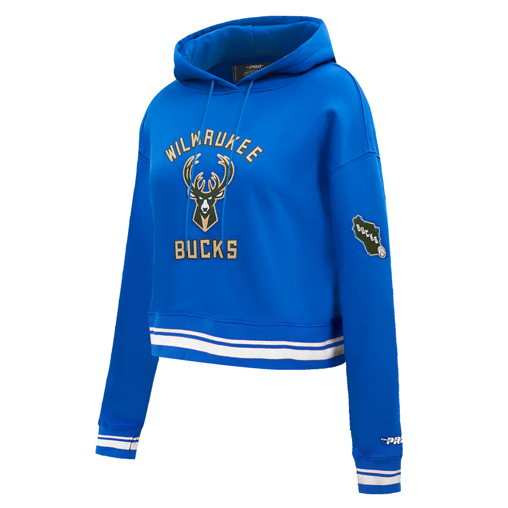 NBA MILWAUKEE BUCKS CITY EDITION 24-25 WOMEN'S RIB FLEECE CROPPED PULLOVER HOODIE (ROYAL BLUE) - Image 2