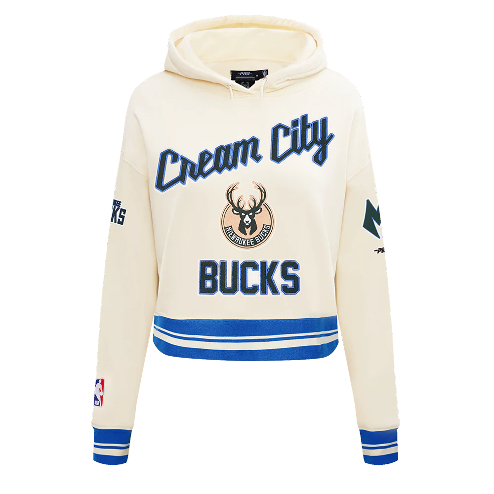 NBA MILWAUKEE BUCKS CITY EDITION 25-26 WOMEN'S RIB FLC CROPPED PO HOODIE (EGGSHELL/ ROYAL BLUE) - Image 3
