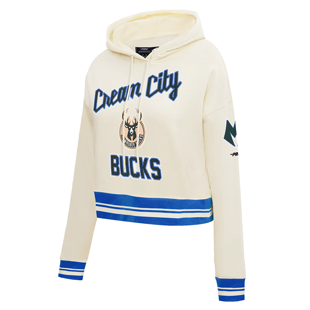 NBA MILWAUKEE BUCKS CITY EDITION 25-26 WOMEN'S RIB FLC CROPPED PO HOODIE (EGGSHELL/ ROYAL BLUE) - Image 4