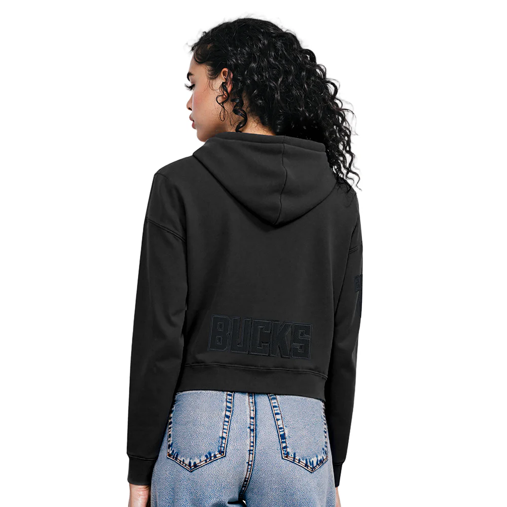 NBA MILWAUKEE BUCKS TRIPLE BLACK WOMEN'S FLC CROPPED PO HOODIE (TRIPLE BLACK) - Image 2