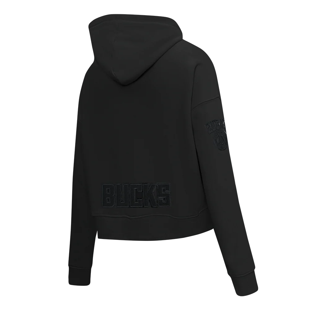 NBA MILWAUKEE BUCKS TRIPLE BLACK WOMEN'S FLC CROPPED PO HOODIE (TRIPLE BLACK) - Image 4
