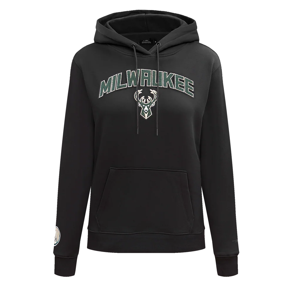 NBA MILWAUKEE BUCKS CLASSIC WOMEN'S PULLOVER HOODIE (BLACK)