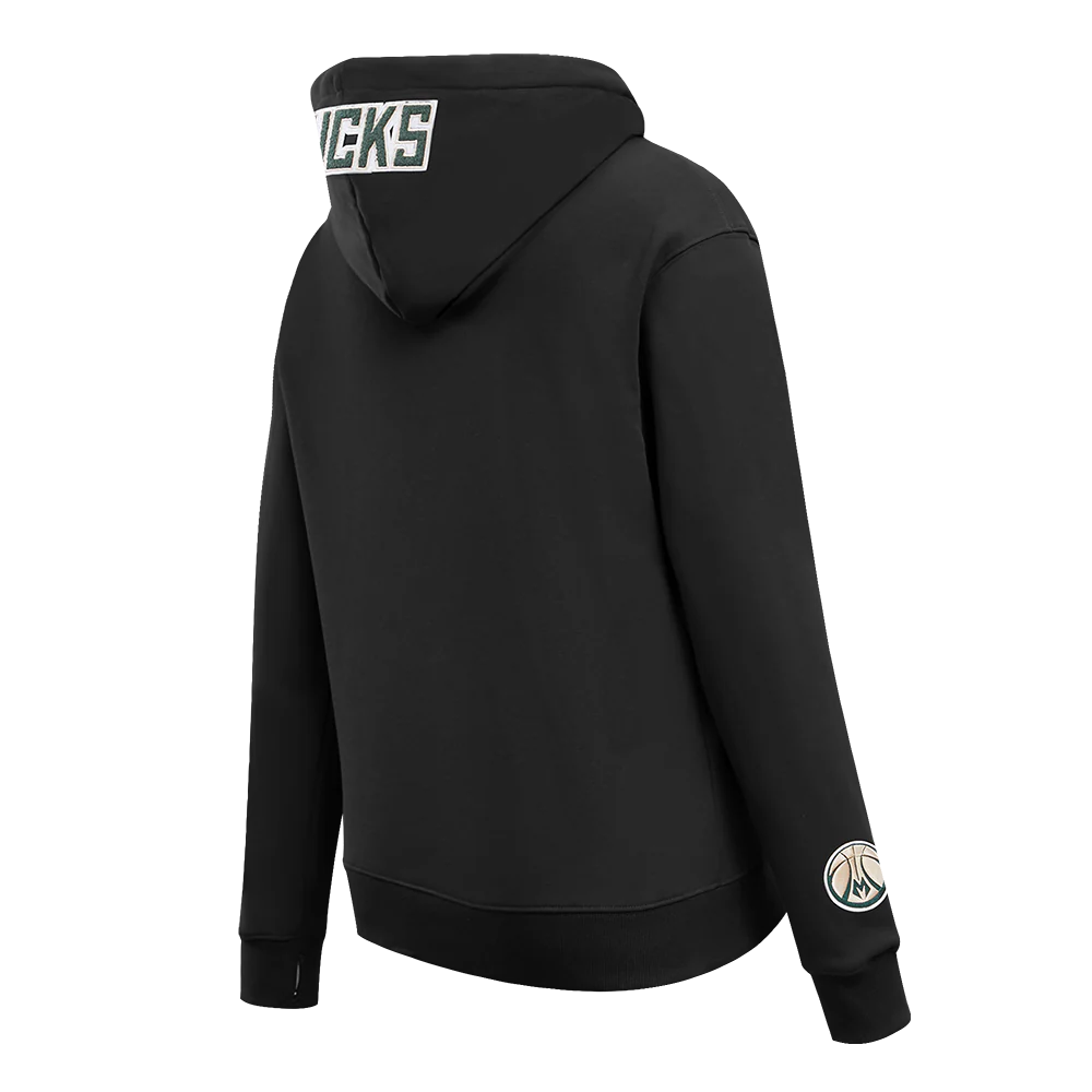 NBA MILWAUKEE BUCKS CLASSIC WOMEN'S PULLOVER HOODIE (BLACK) - Image 4