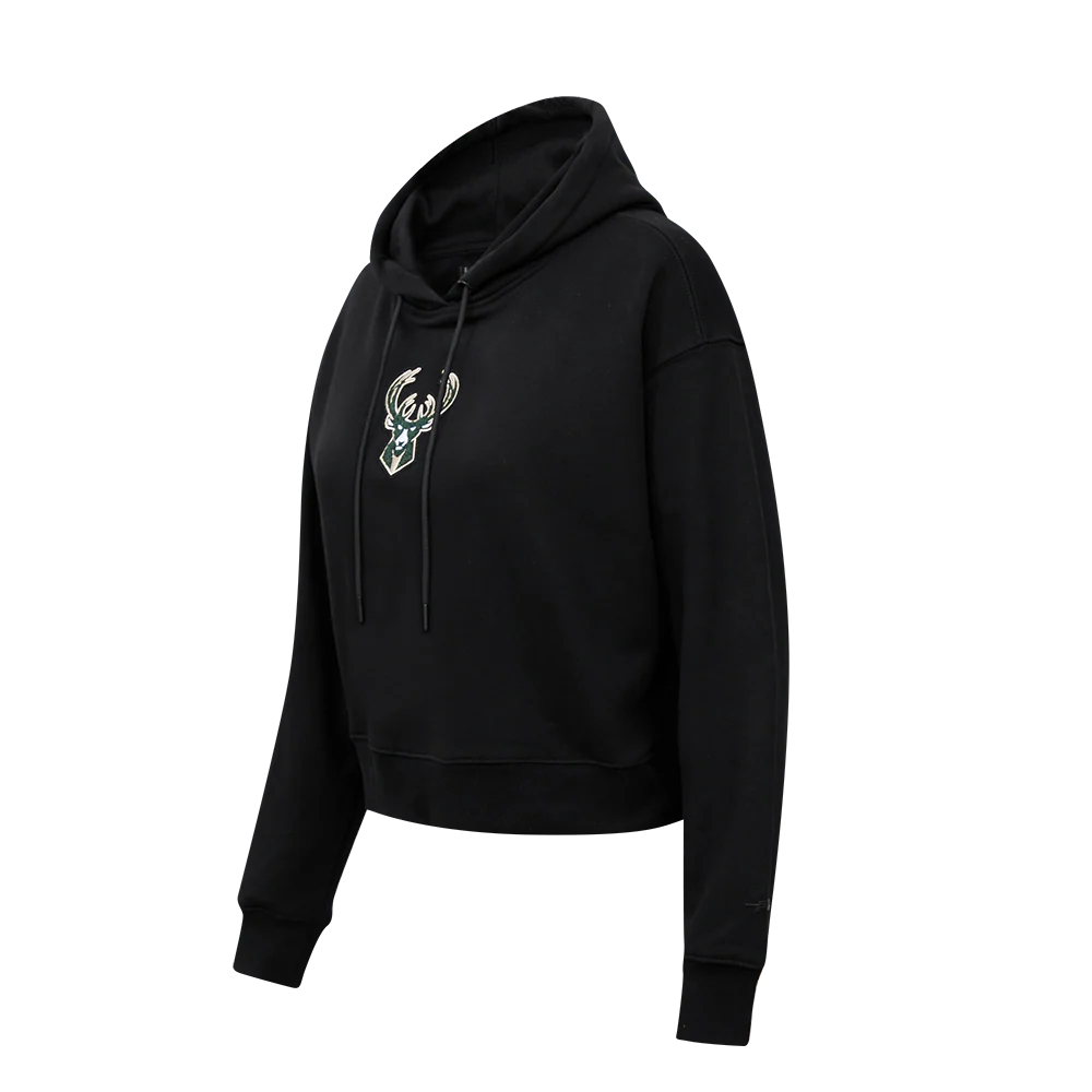 NBA MILWAUKEE BUCKS CLASSIC WOMEN'S CROPPED PULLOVER HOODIE (BLACK) - Image 2