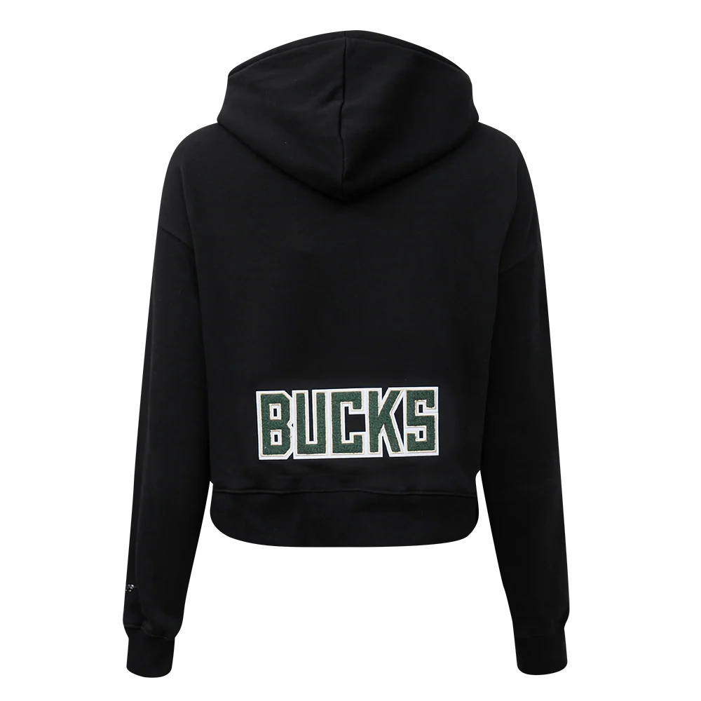 NBA MILWAUKEE BUCKS CLASSIC WOMEN'S CROPPED PULLOVER HOODIE (BLACK) - Image 4