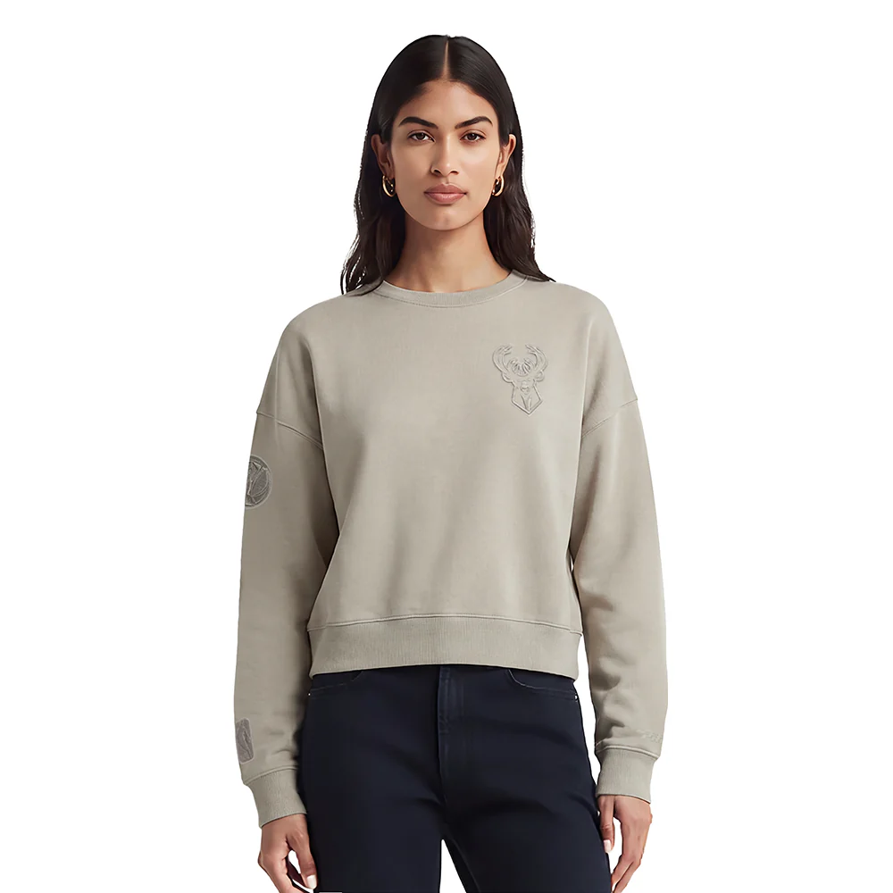NBA MILWAUKEE BUCKS NEUTRAL WOMEN'S CREWNECK (TAUPE)