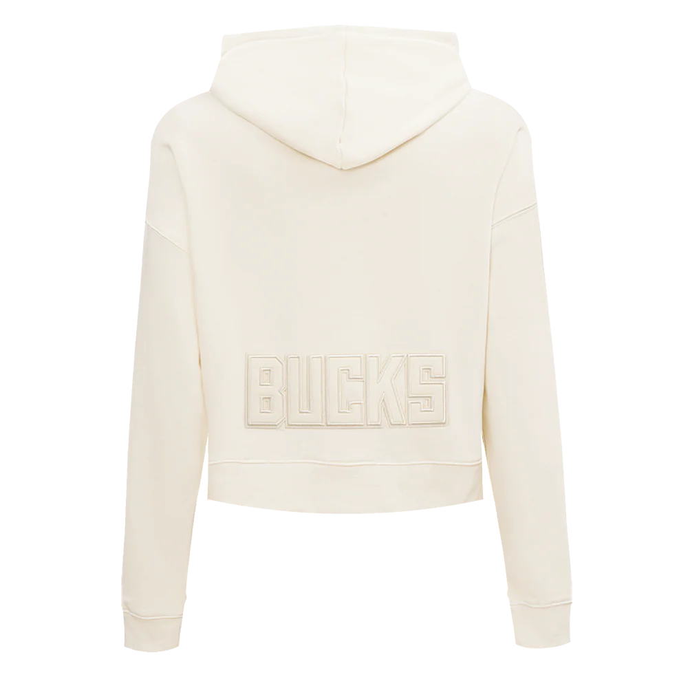 NBA MILWAUKEE BUCKS NEUTRAL WOMEN'S CROPPED PULLOVER HOODIE (EGGSHELL) - Image 3