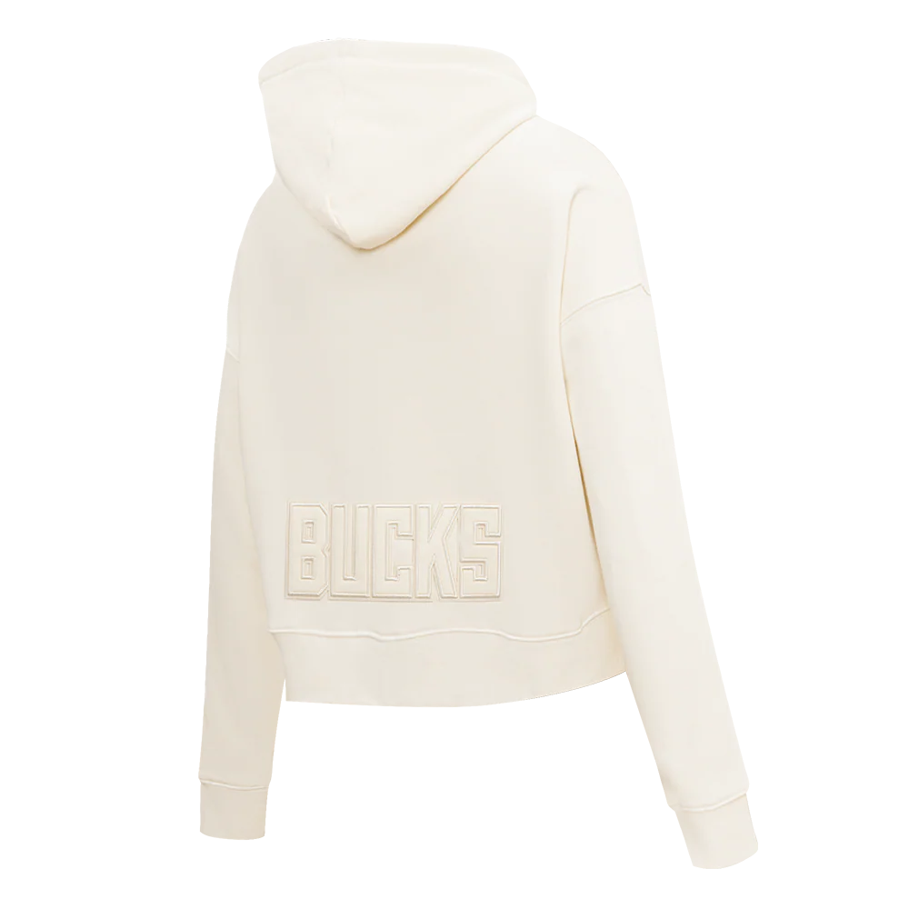 NBA MILWAUKEE BUCKS NEUTRAL WOMEN'S CROPPED PULLOVER HOODIE (EGGSHELL) - Image 4