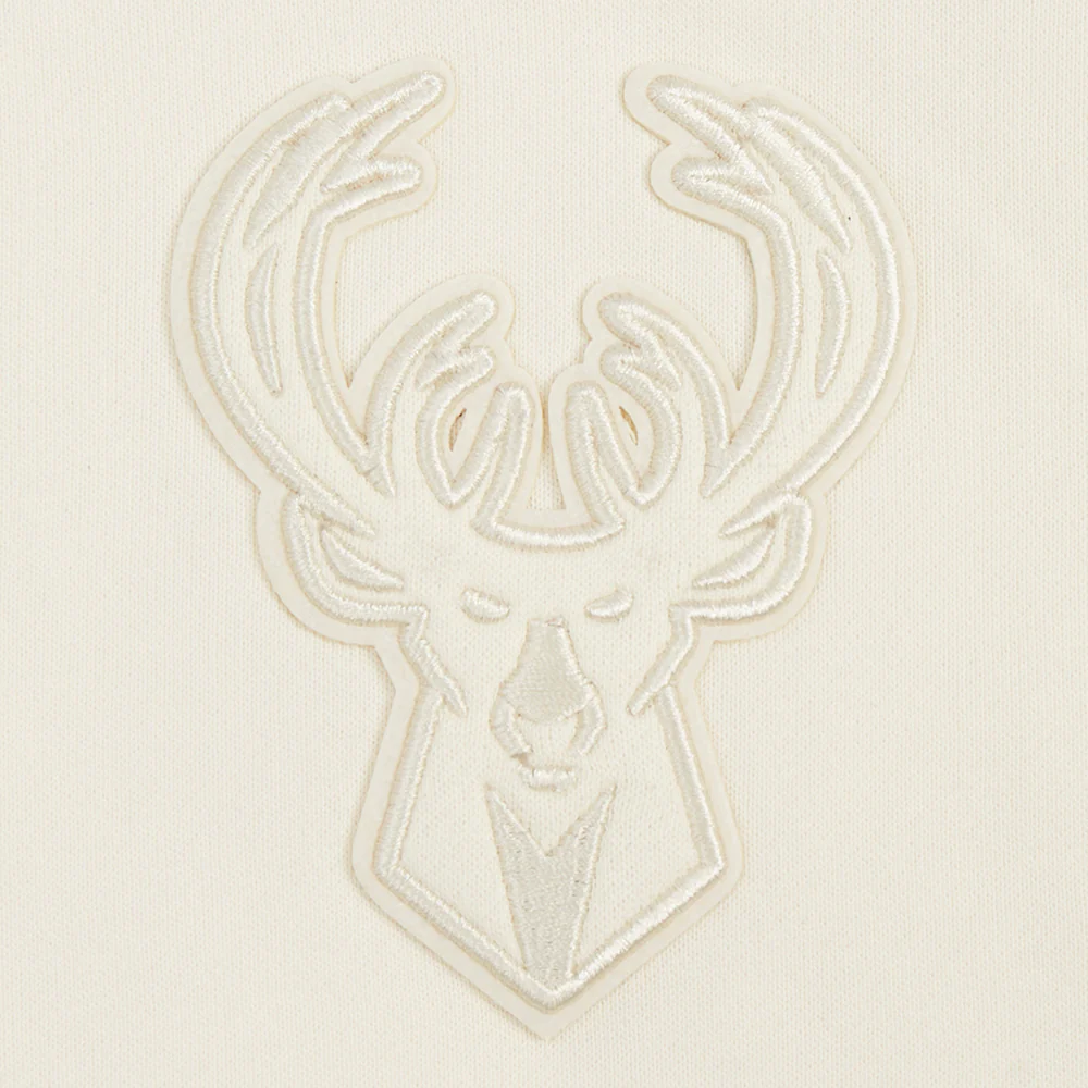 NBA MILWAUKEE BUCKS NEUTRAL WOMEN'S CROPPED PULLOVER HOODIE (EGGSHELL) - Image 5