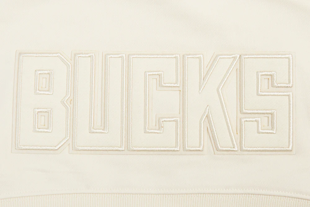 NBA MILWAUKEE BUCKS NEUTRAL WOMEN'S CROPPED PULLOVER HOODIE (EGGSHELL) - Image 6