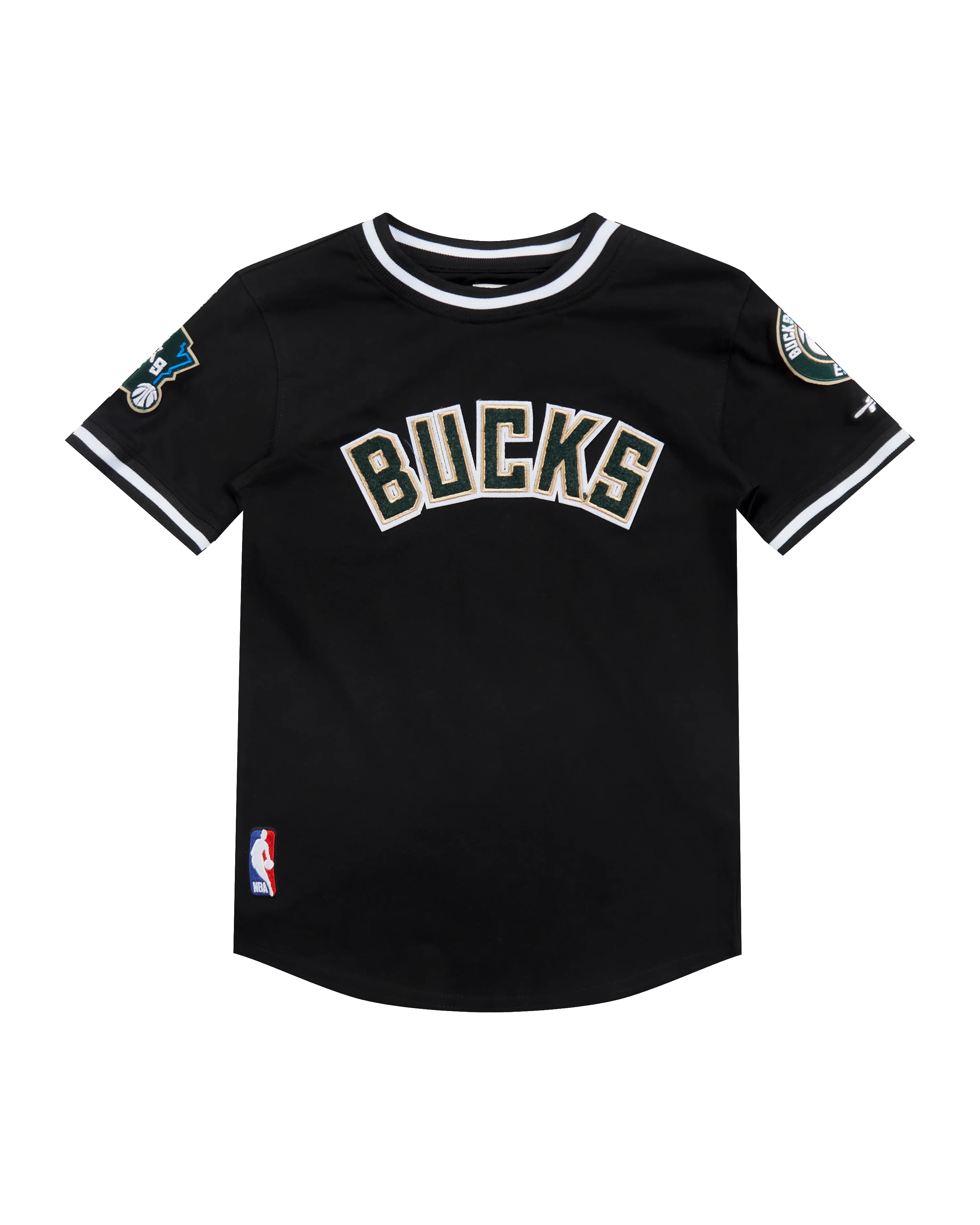 NBA MILWAUKEE BUCKS CLASSIC LITTLE BOYS SHORT SLEEVE STRIPED RIB TEE (BLACK) - Image 3