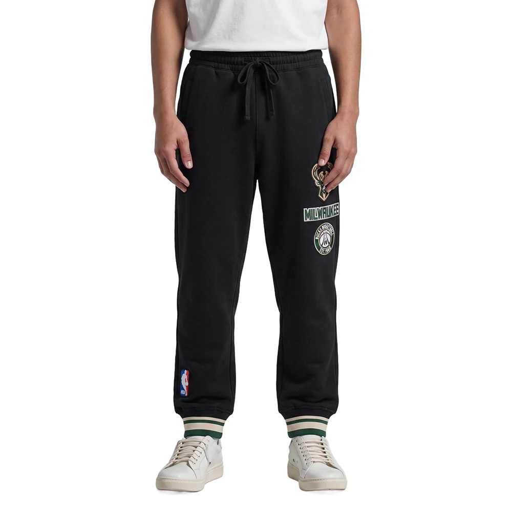 NBA MILWAUKEE BUCKS RETRO CLASSIC LITTLE BOYS RIB FLEECE SWEATPANT (BLACK)