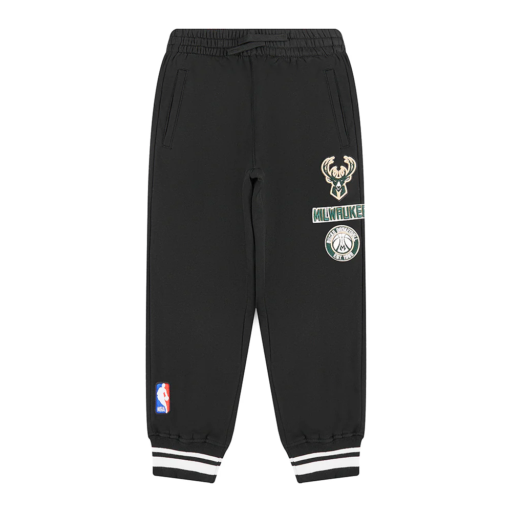 NBA MILWAUKEE BUCKS RETRO CLASSIC LITTLE BOYS RIB FLEECE SWEATPANT (BLACK) - Image 4