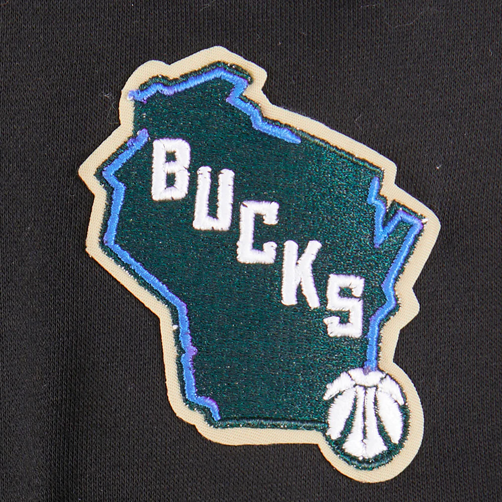 NBA MILWAUKEE BUCKS RETRO CLASSIC LITTLE BOYS RIB FLEECE PULLOVER HOODIE (BLACK) - Image 6