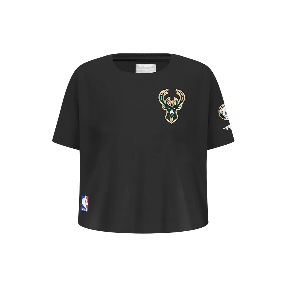 NBA MILWAUKEE BUCKS CLASSIC LITTLE GIRLS SHORT SLEEVE BOXY TEE (BLACK)