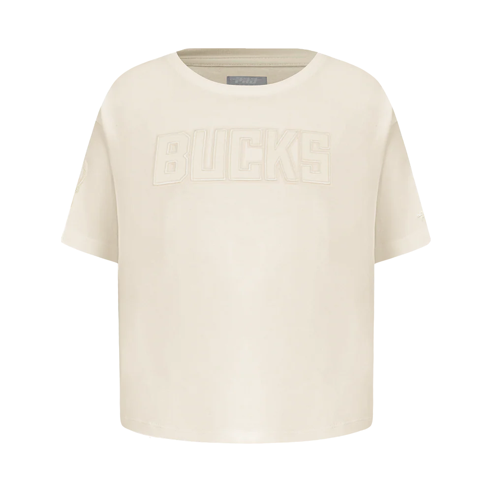 NBA MILWAUKEE BUCKS NEUTRAL LITTLE GIRLS SHORT SLEEVE BOXY TEE (EGGSHELL)