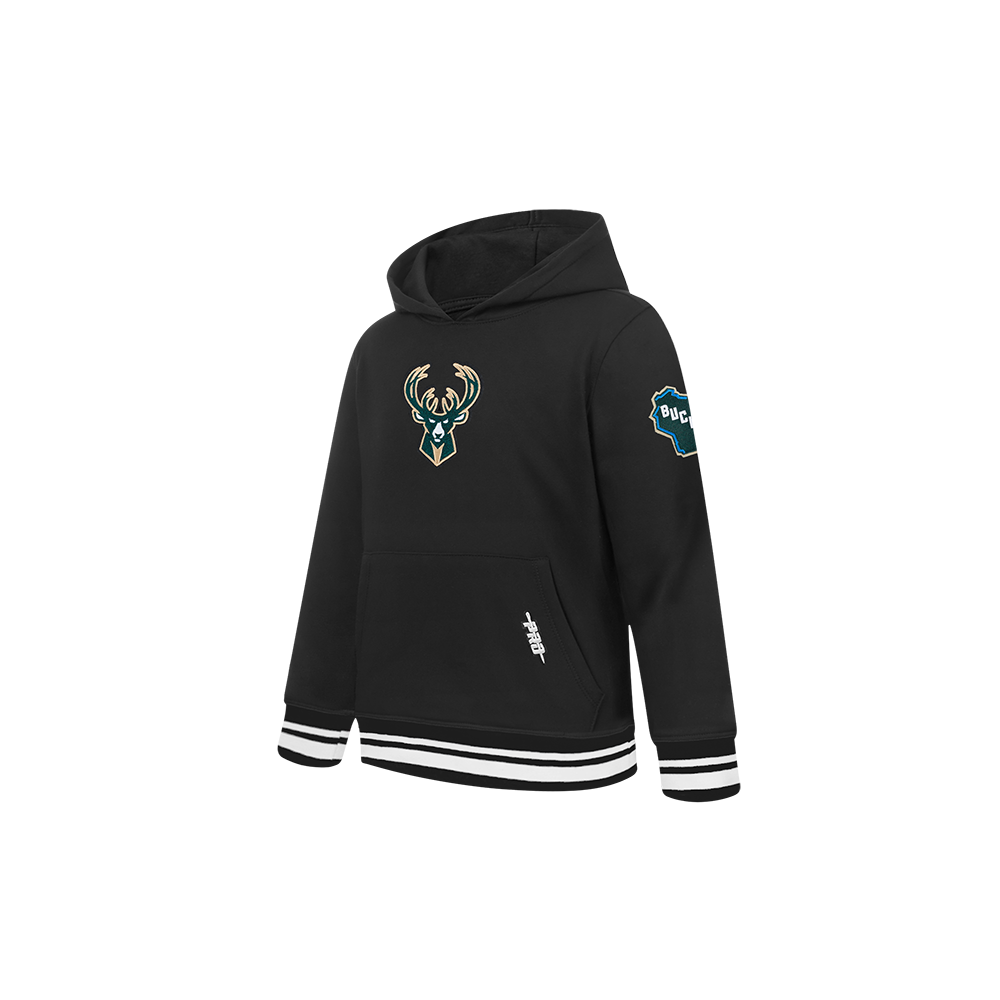 NBA MILWAUKEE BUCKS RETRO CLASSIC TODDLER BOYS RIB FLEECE PULLOVER HOODIE (BLACK) - Image 2