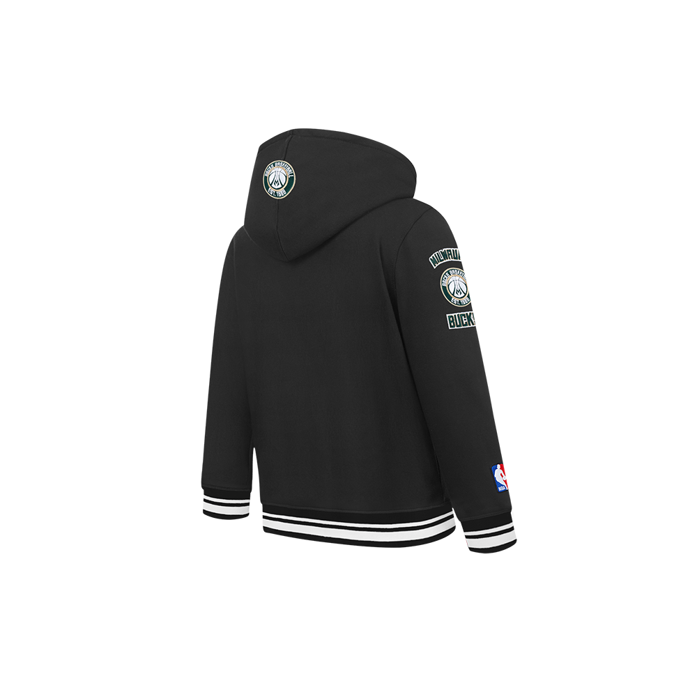 NBA MILWAUKEE BUCKS RETRO CLASSIC TODDLER BOYS RIB FLEECE PULLOVER HOODIE (BLACK) - Image 4